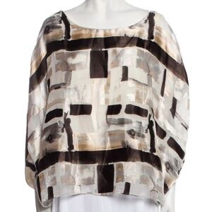 Alice + Olivia Abstract Print Bateau Neck Silk Blend Blouse Women’s Size Medium